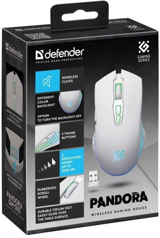Belaidė pelė DEFENDER PANDORA RF Baltas 3200dpi 7P