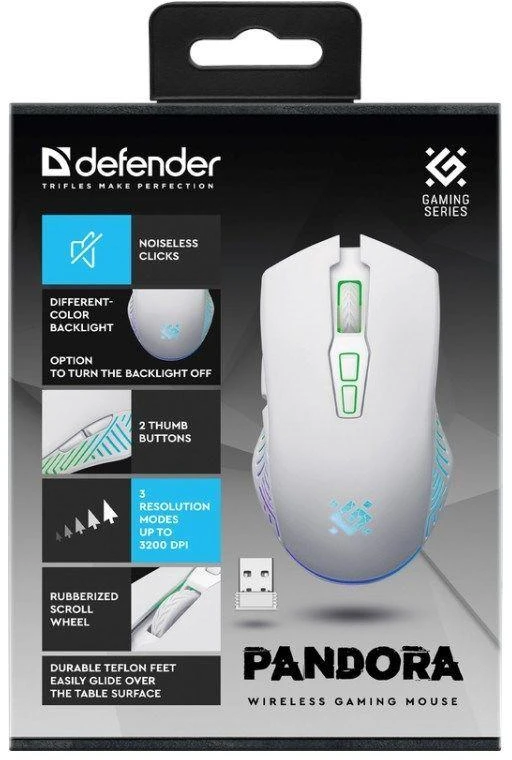Belaidė pelė DEFENDER PANDORA RF Baltas 3200dpi 7P
