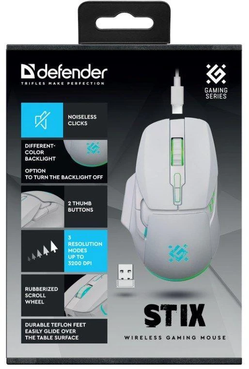 Belaidė pelė DEFENDER STIX GM-009 RF 3200DPI 7P, balta, 52009