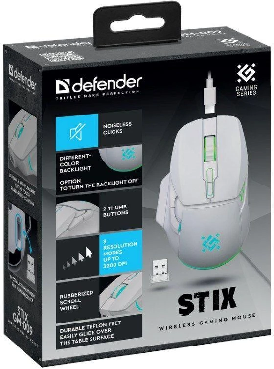 Belaidė pelė DEFENDER STIX GM-009 RF 3200DPI 7P, balta, 52009