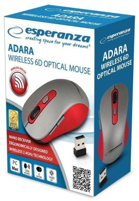 Belaidė pelė ESPERANZA 2.4GHZ ADARA RAUDONA EM131R