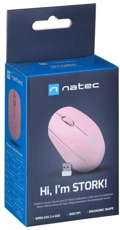 Belaidė pelė NATEC STORK 1600DPI, rožinė, NMY-2002