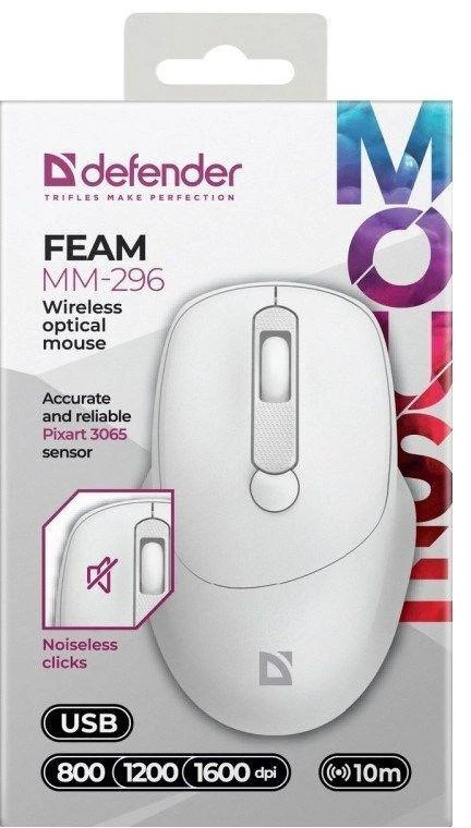 Pelė DEFENDER FEAM MM-296 RF SILENT Baltas