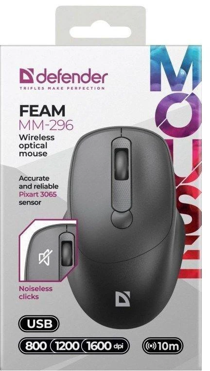 Pelė DEFENDER FEAM MM-296 RF SILENT Juodas