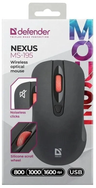 Belaidė tyli pelė Defender Nexus MS-195 RF, juoda