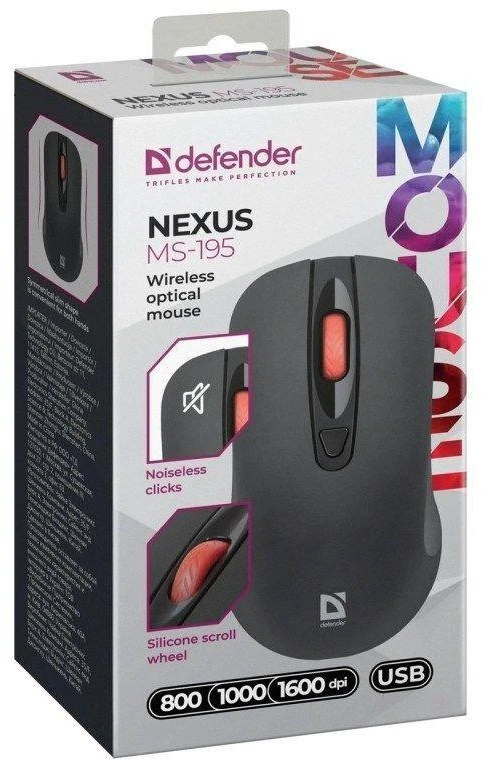 Pelė DEFENDER NEXUS MS-195 RF SILENT Juodas