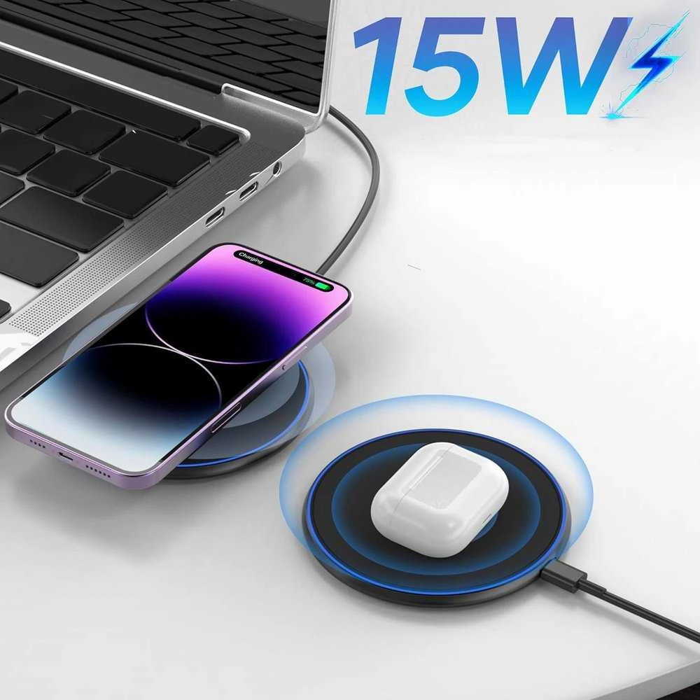 Wozinsky WLI-01Y 15W Qi indukcinis įkroviklis su USB-C laidu – juodas