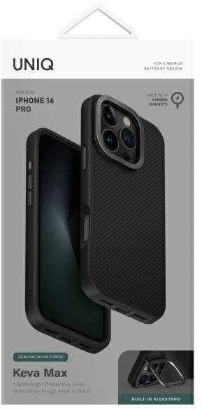 UNIQ dėklas Keva Max Apple iPhone 16 Pro 6.3 Magclick Charging juodos spalvos/juodos spalvos(carbon)