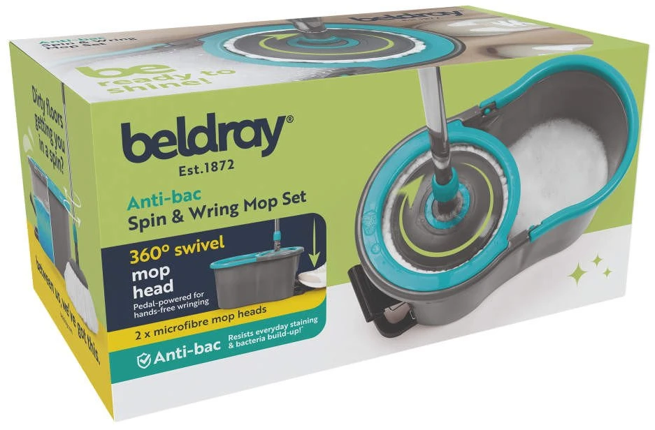 Beldray Anti-Bac Spin & Wring šluosčių rinkinys su kibiru