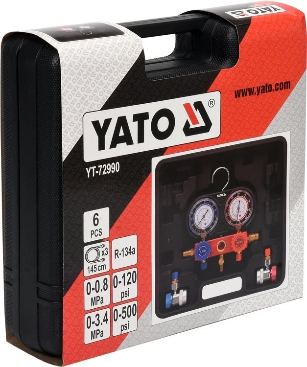 Yato Oro kondicionieriaus serviso rinkinys R-134a, manometrai, AC įrankių komplektas