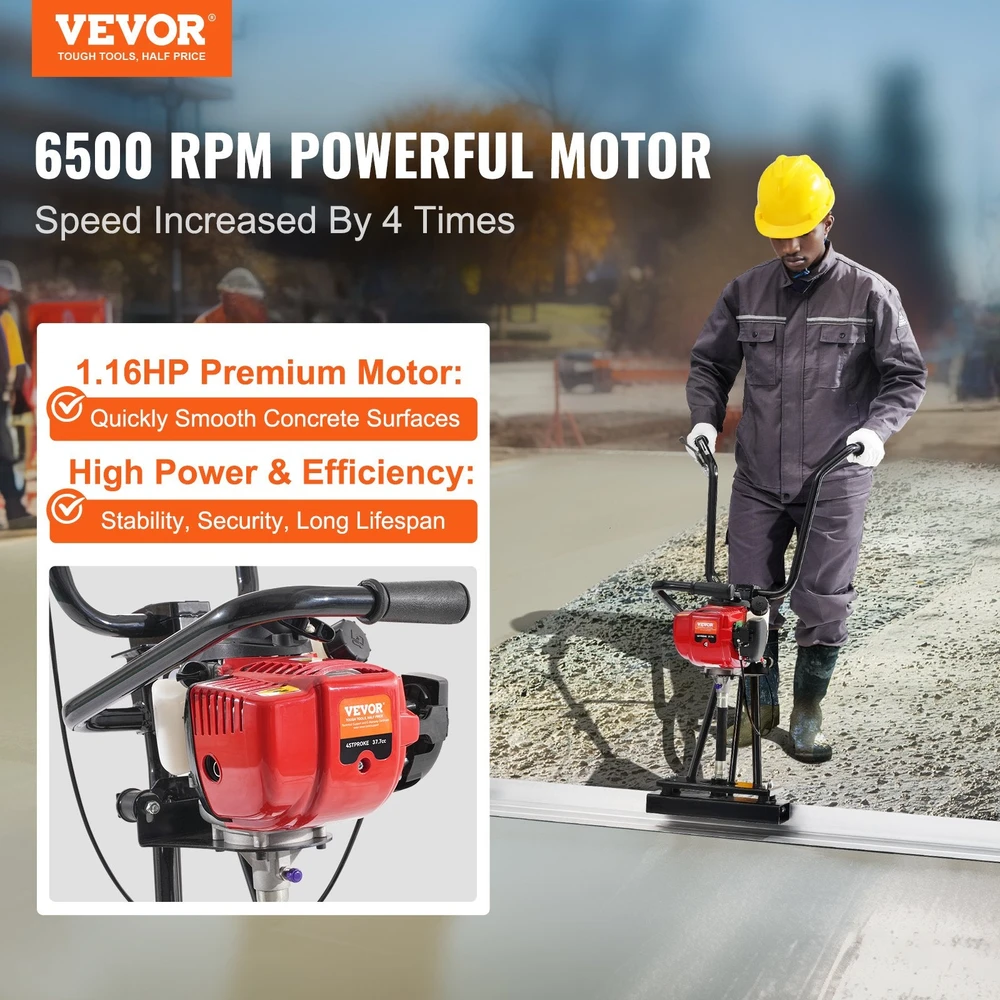 VEVOR Benzininis betono vibracinis įrankis su 1830 mm aliuminio strypu