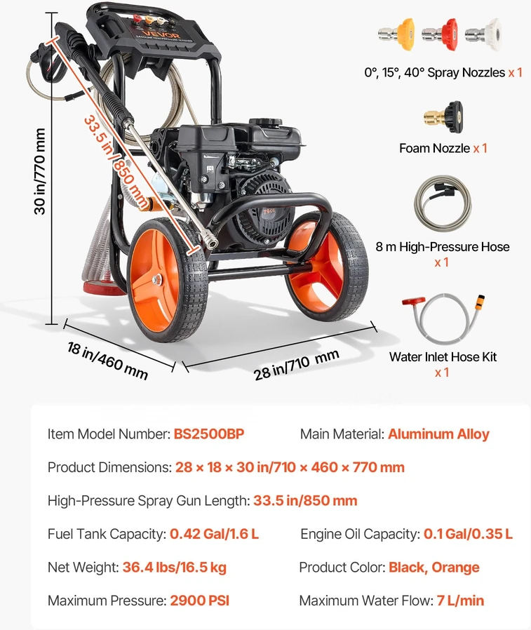 VEVOR Benzininis aukšto slėgio ploviklis 2900 PSI