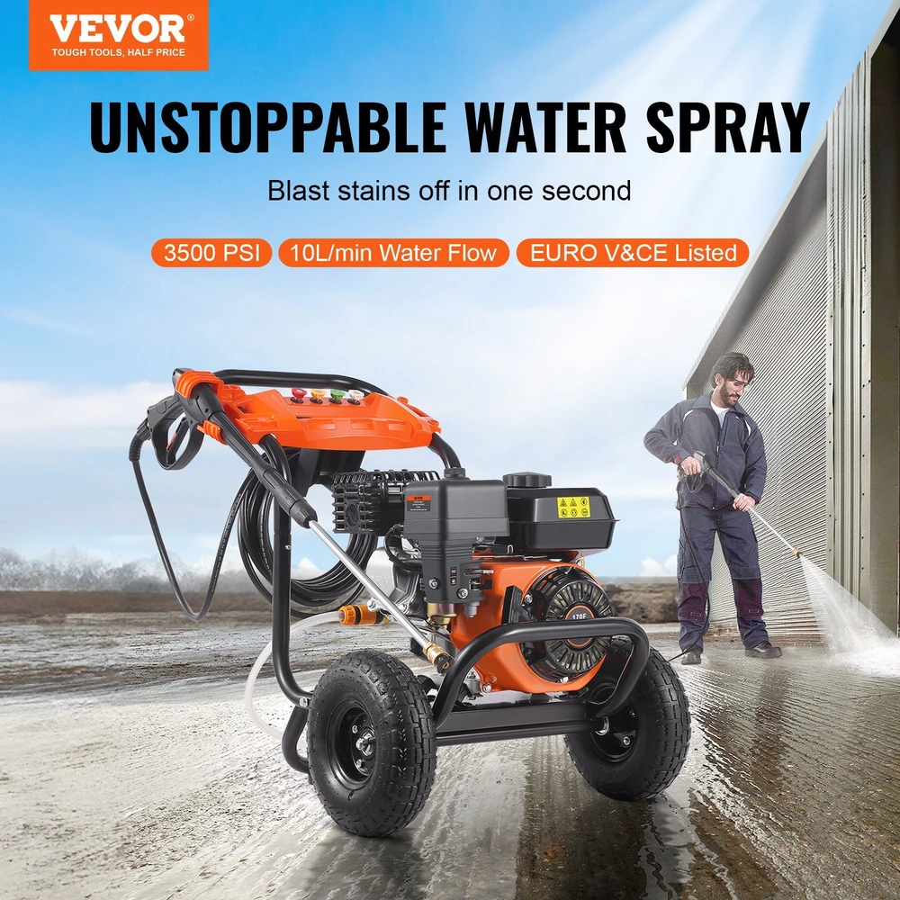 VEVOR Benzininis aukšto slėgio ploviklis 3500 PSI su 5 antgaliais
