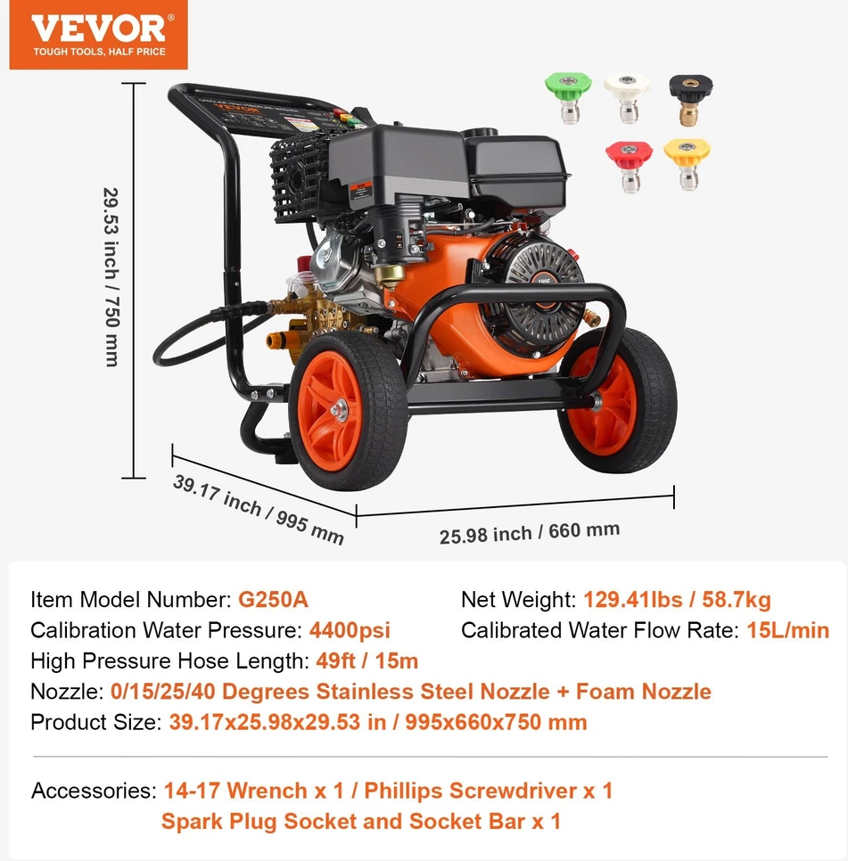 VEVOR Aukšto slėgio plovyklė automobiliams 4400 PSI