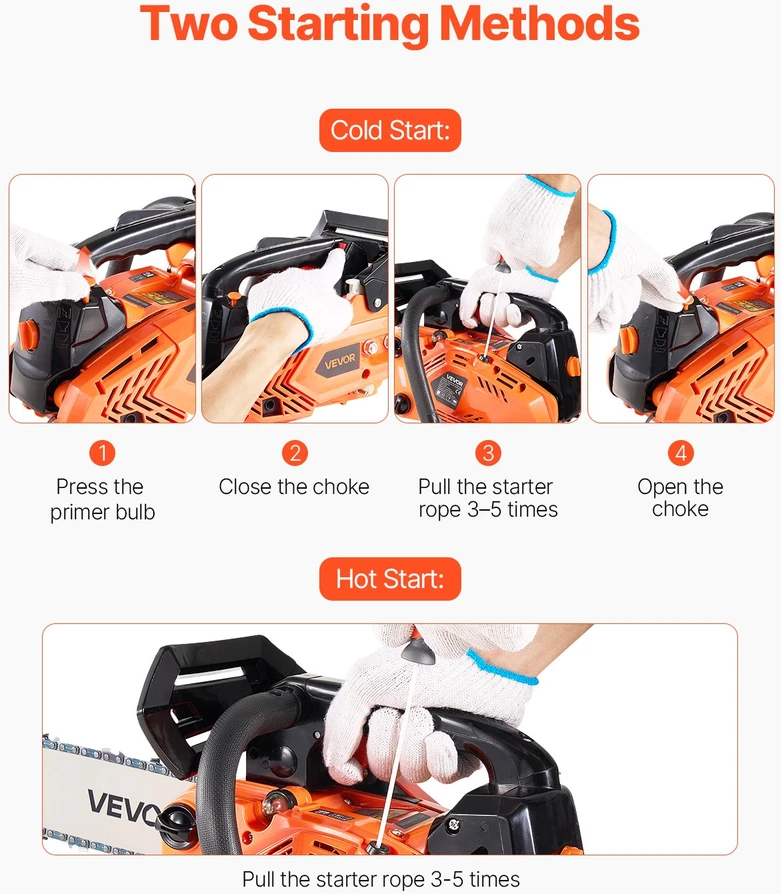 Vevor 25 cc benzininis grandininis pjūklas 12 cm medienai