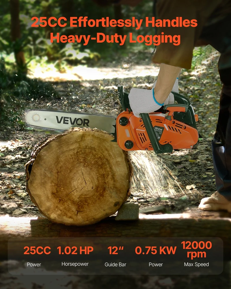 Vevor 25 cc benzininis grandininis pjūklas 12 cm medienai