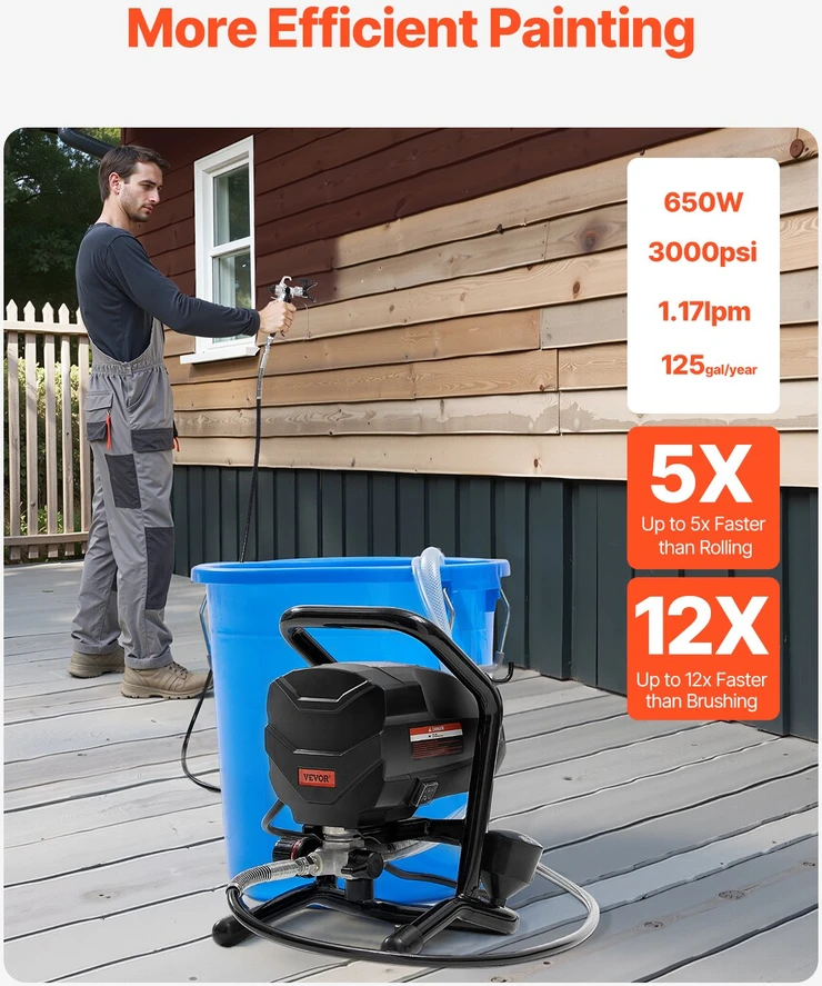 VEVOR Pastatomas beoris dažų purkštuvas 650 W 3000 PSI