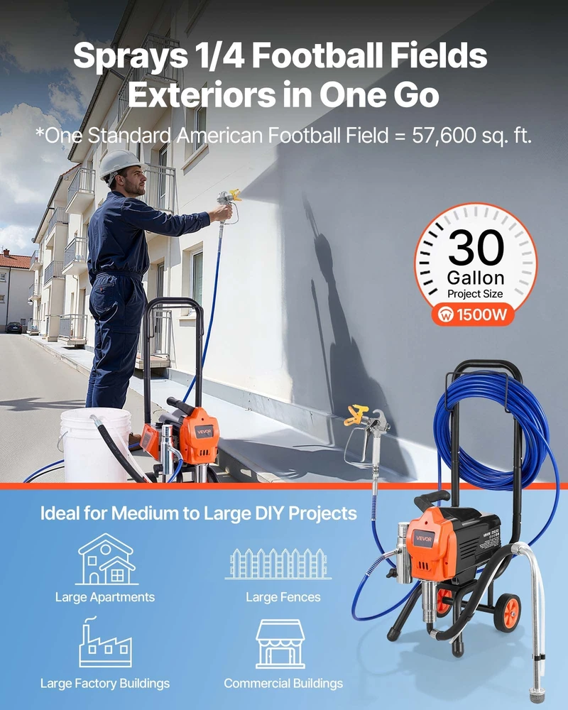 VEVOR Beorė dažymo mašina 1500W, 3300PSI su vežimėliu
