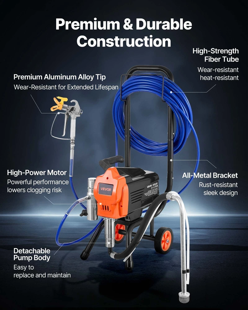 VEVOR Beorė dažymo mašina 1500W, 3300PSI su vežimėliu