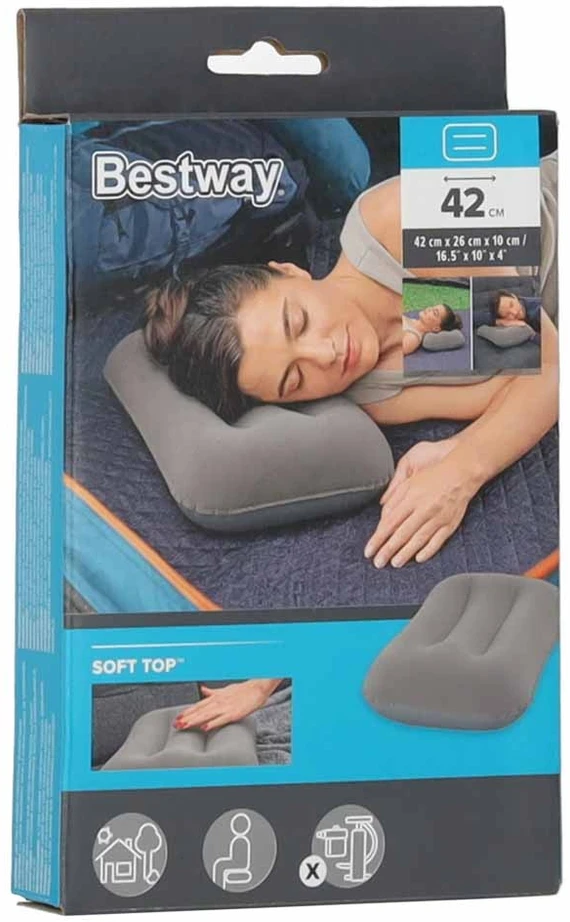 BESTWAY 67121 Kelioninė pripučiama veliūrinė pagalvėlė pilka