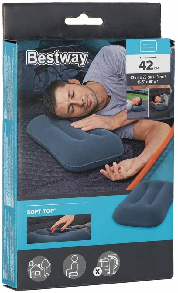 BESTWAY 67121 Kelioninė pripučiama veliūrinė pagalvėlė tamsiai mėlyna