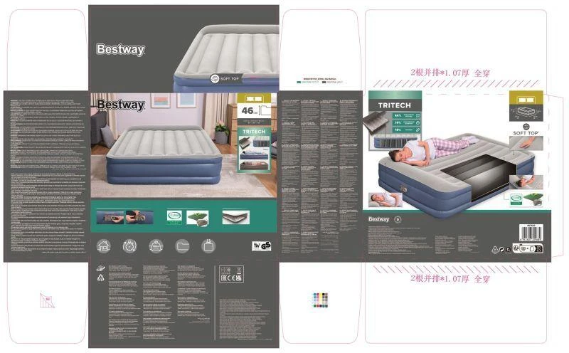 Pripučiamas čiužinys BESTWAY Tritech, pilka/mėlynas, 203 cm x 152 cm x 46 cm