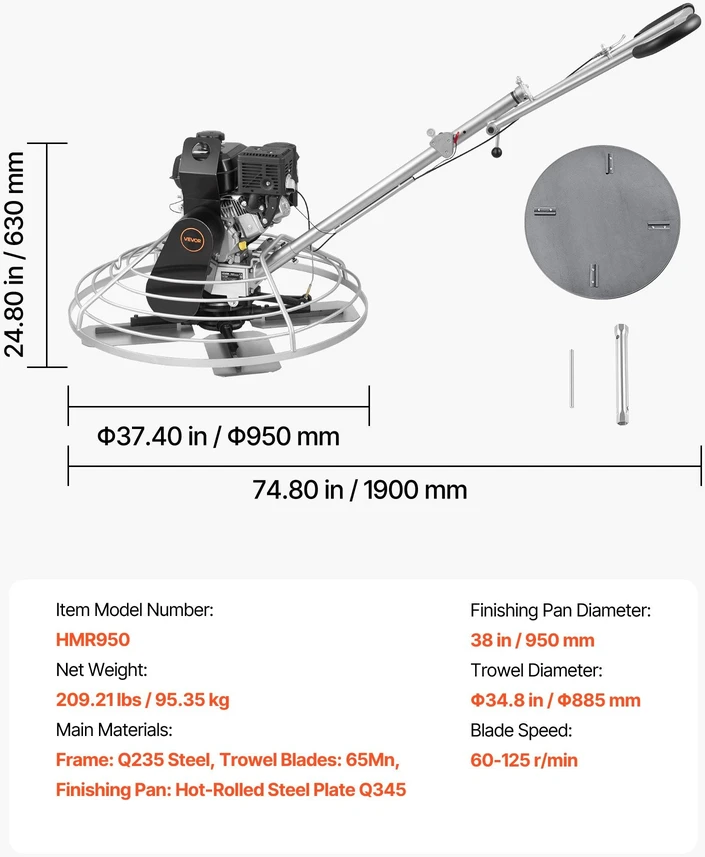 Betono glaistyklė VEVOR HMR950, 950 mm