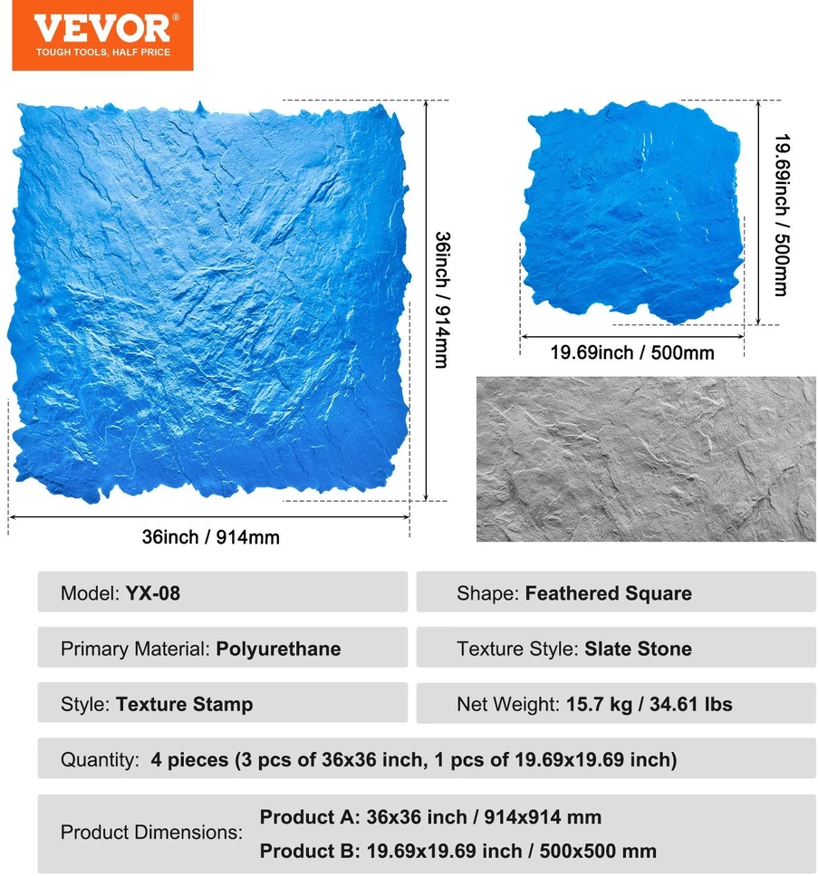 VEVOR Betono antspaudų kilimėliai 90 cm ir 50 cm 4 vnt