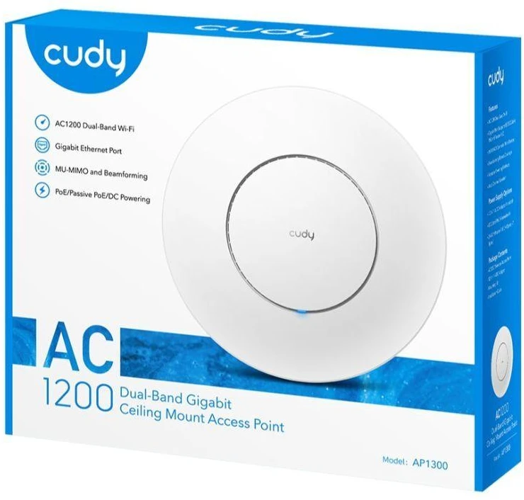 Ausinės Bevielio ryšio prieigos taškas CUDY AP1300 AC1200 dviejų dažnių juostų Wi-Fi 1xGigabit Mesh