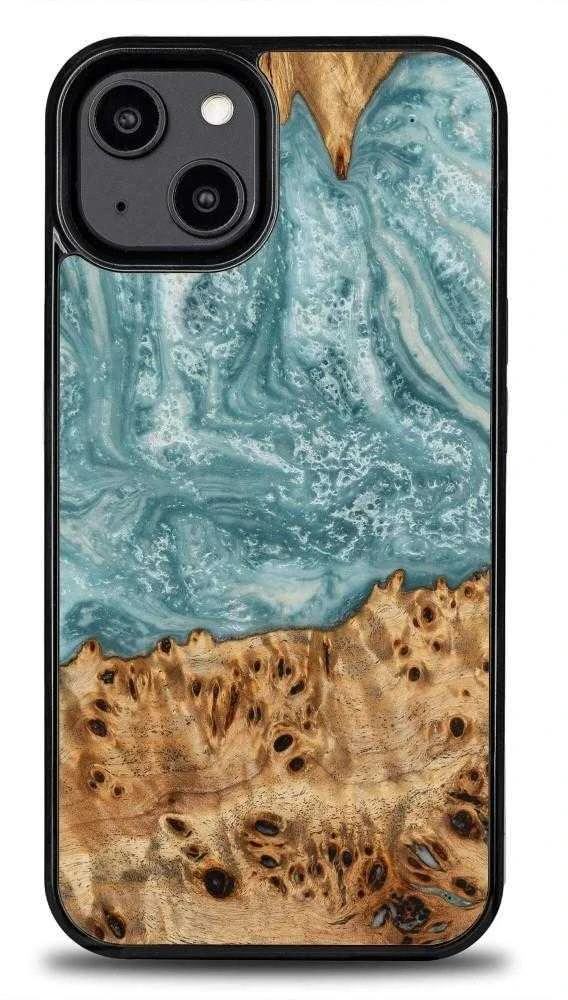 Medinis ir dervos dėklas skirtas iPhone 15 Plus Bewood Unique Uranus - mėlyna ir balta