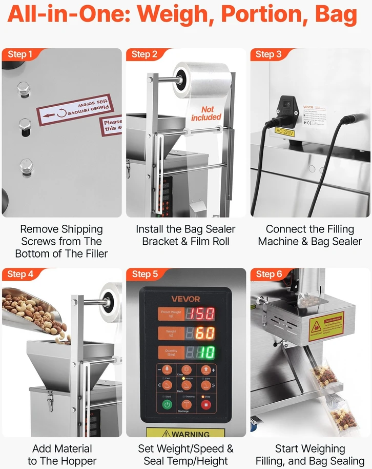 Birių produktų dozavimo ir pakavimo aparatas VEVOR SBF-200-V2, 3–200 g