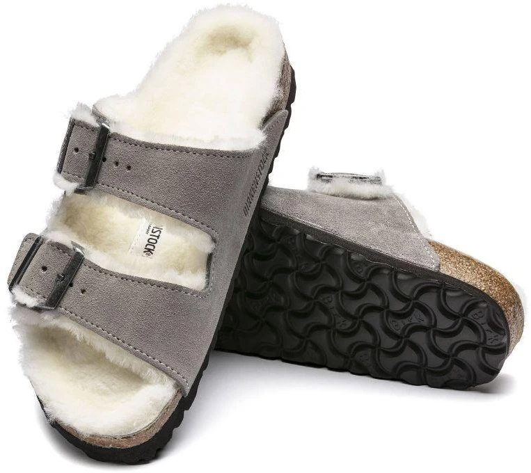 Birkenstock Arizona Shearling Stone Coin Suede su avikailosiais su avikailiais moterims/vyrams (1017402)
