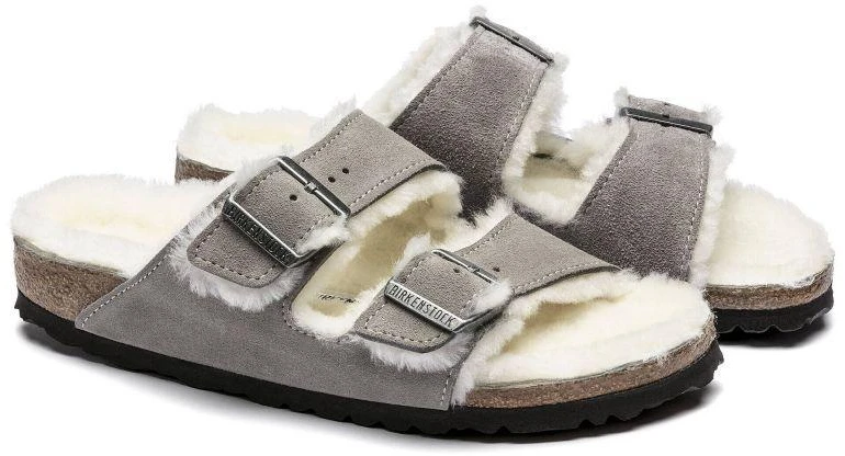Birkenstock Arizona Shearling Stone Coin Suede su avikailosiais su avikailiais moterims/vyrams (1017402)