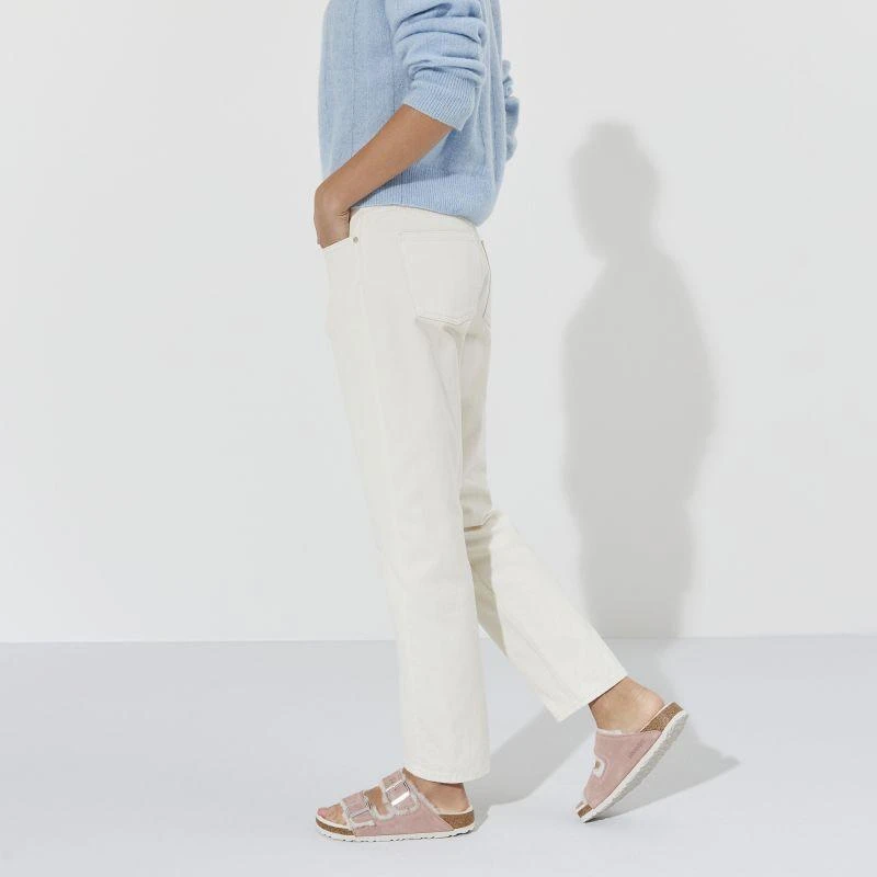 Birkenstock Arizona zomšas ādas kažokādas ar polsterējumu, rozā māla LAF šauras čības (1023258)