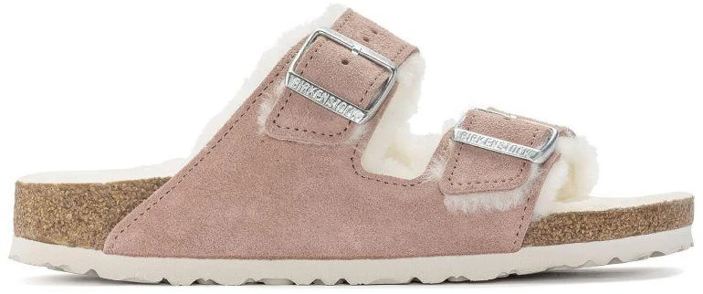 Birkenstock Arizona zomšas ādas kažokādas ar polsterējumu, rozā māla LAF šauras čības (1023258)