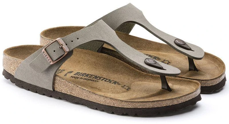Birkenstock Gizeh Birko-Flor Nubuck Stone vyriškos šlepetės per pirštą, plati pėda, pilkos (43391)