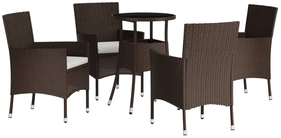 Lauko baldų komplektas Bistro komplektas su pagalvėlėmis, 5 dalių, rudas, poliratanas