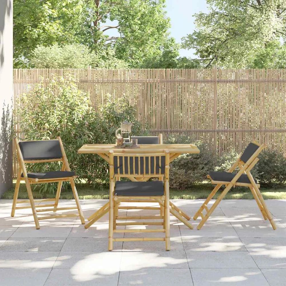 Lauko baldų komplektas Bistro komplektas su pilkomis pagalvėlėmis, 5 dalių, bambukas