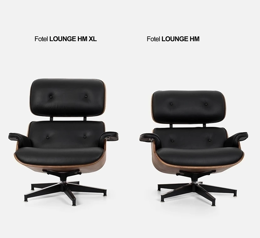 Biuro kėdė - fotelis su atrama kojoms LOUNGE HM XL, juodas, pagaminta iš natūralios odos