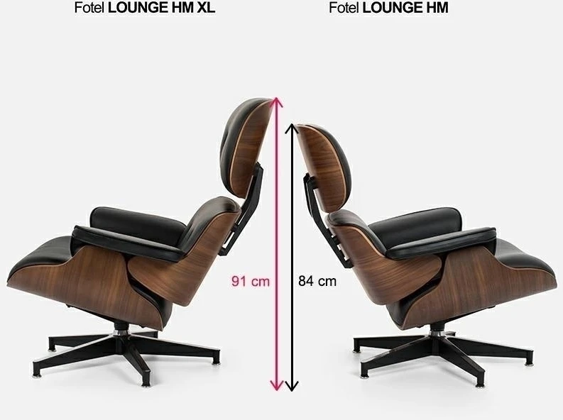 Biuro kėdė - fotelis su atrama kojoms LOUNGE HM XL, juodas, pagaminta iš natūralios odos