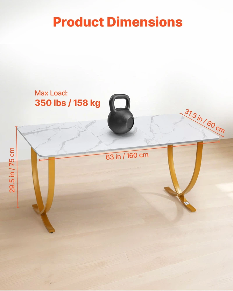 VEVOR Vadovo stalas, 160x80 cm, balta ir aukso