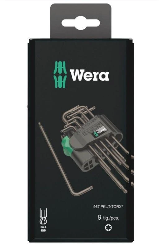 Šešiakampių raktų komplektas WERA, TX8-TX40 mm, TORX tipo, suapvalintu galu, BlackLaser, 9 vnt.