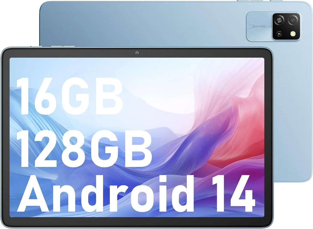 Planšetė Blackview TAB60 WiFi6 10.1 colio HD+IPS 800x1280 60Hz 4GB/128GB A523 aštuonių branduolių 1.8GHz kamera Priekinė 5MP Galinė 8MP 5100mAh Be įkroviklio Android 15 Sunny Sky Mėlyna