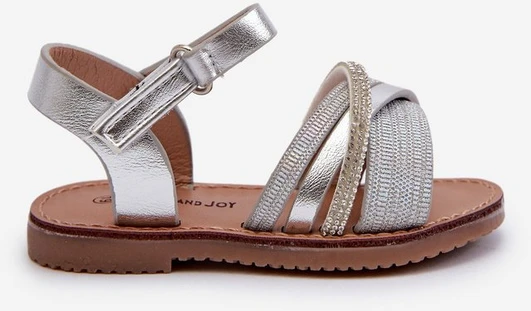 Blizgūs vaikiški sandalai su Velcro, Sidabrinis Delphina“