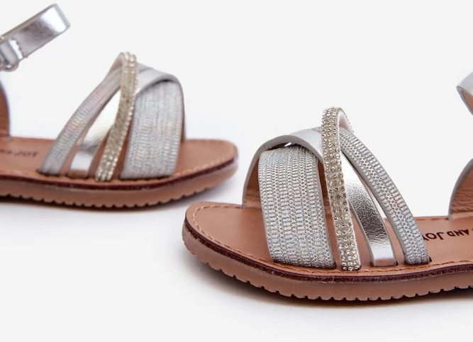 Blizgūs vaikiški sandalai su Velcro, Sidabrinis Delphina“