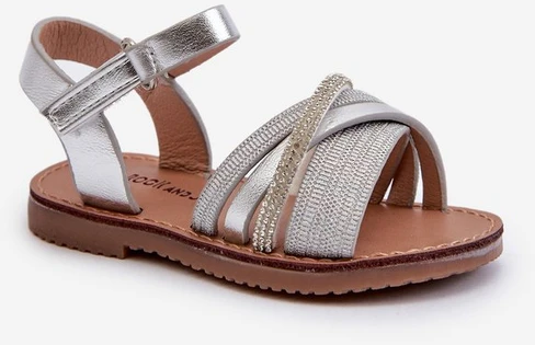 Blizgūs vaikiški sandalai su Velcro, Sidabrinis Delphina“