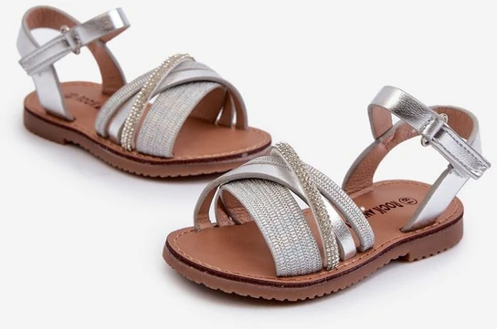 Blizgūs vaikiški sandalai su Velcro, Sidabrinis Delphina“