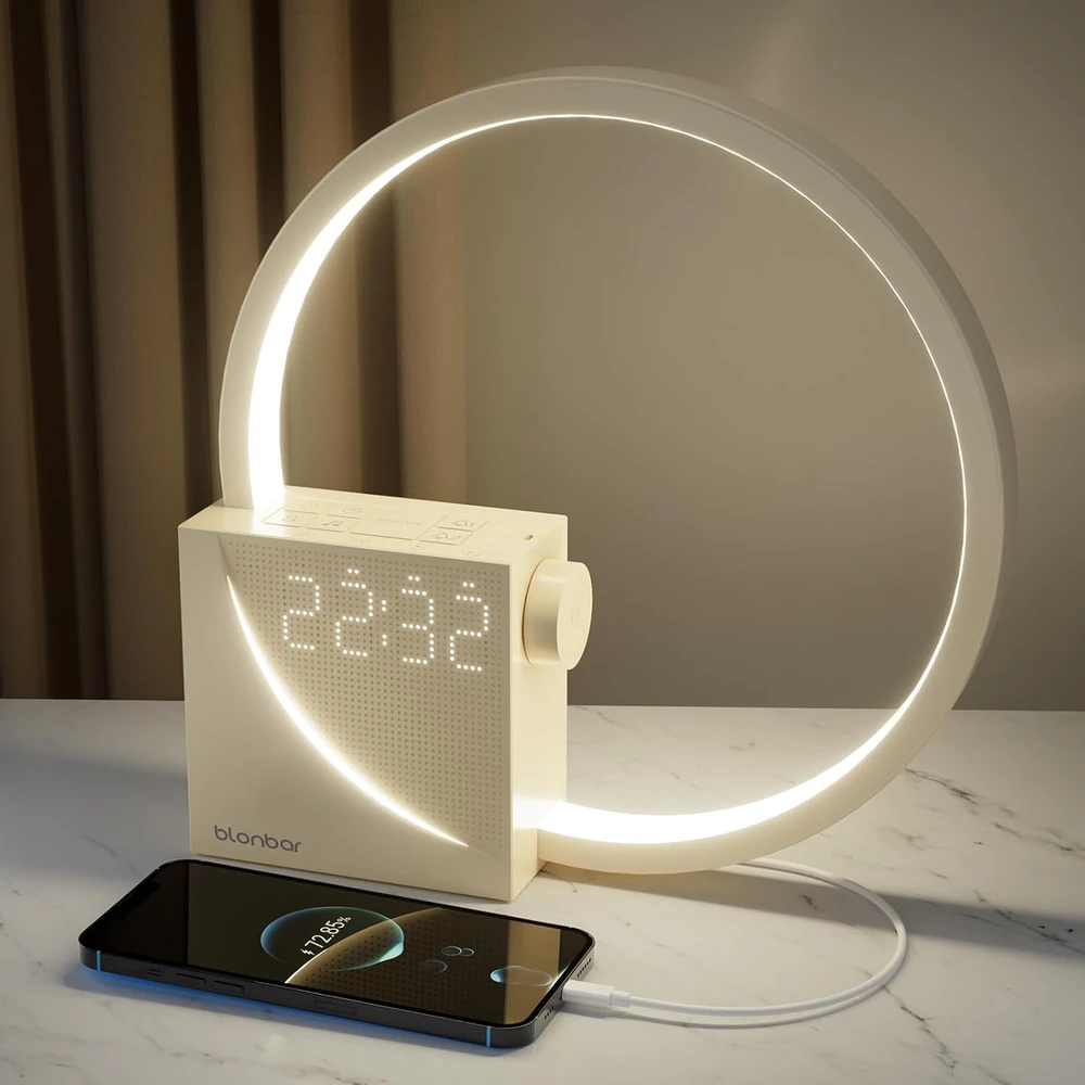 blonbar naktinė LED lempa su žadintuvu, USB 10 W įkrovimu ir lietiminiu valdymu AJ300DBeige