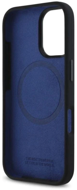BMW BMHMP16S23SHEB Apple iPhone 16 6.1″ juodos spalvos kietas dėklas Silicone Hexagon Mėlyna Line MagSafe