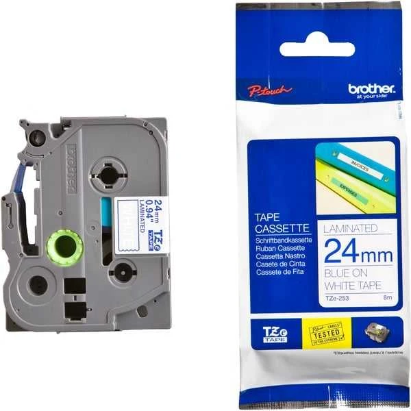 Brother TZe-253 Laminated Tape Mėlyna on Baltas, TZe, 8 m, 2.4 cm